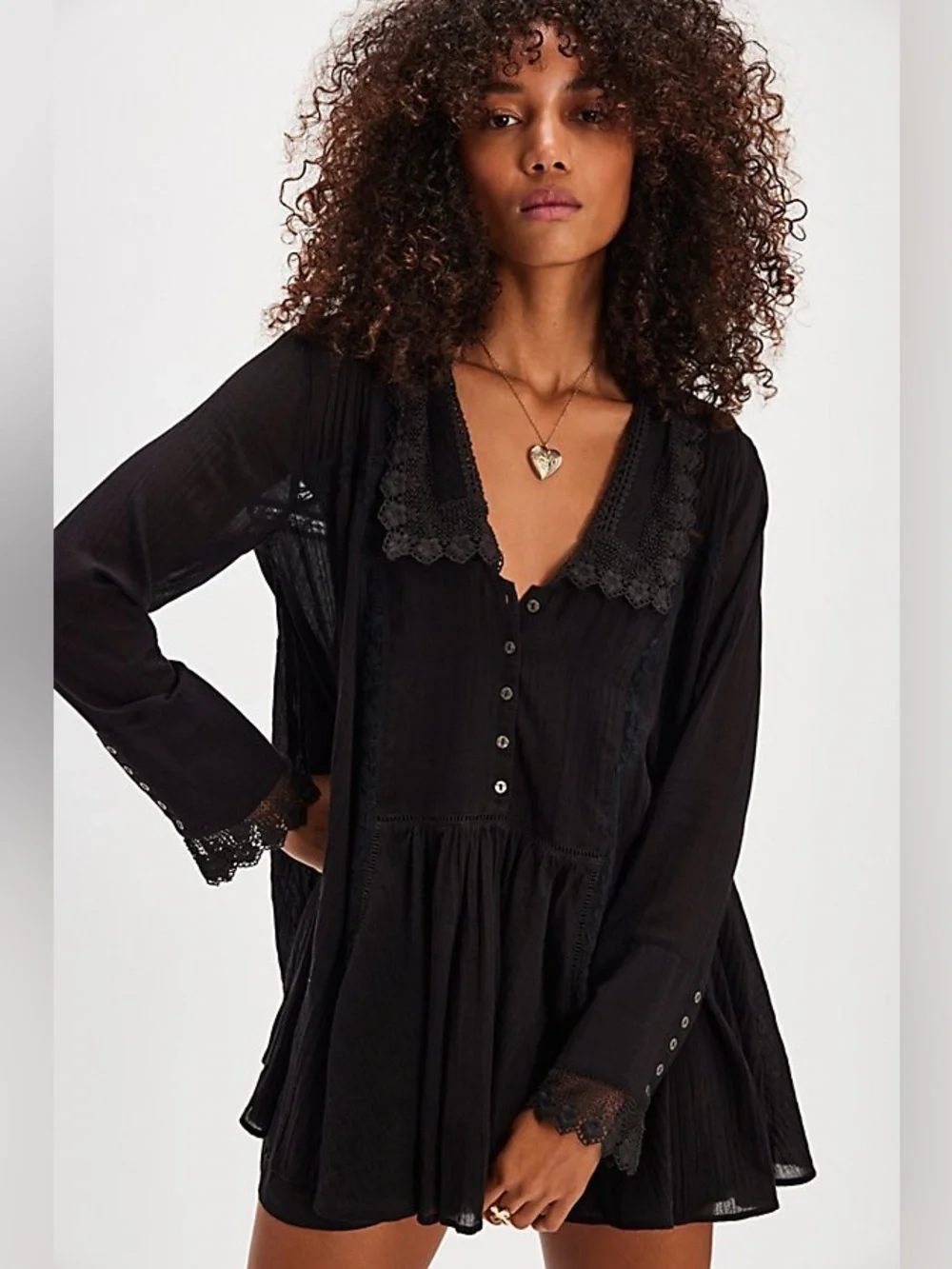 NWT Free People Victorian Mini Dress in Black - L